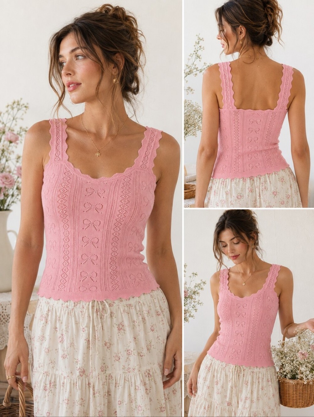 🌸 RareRaw Pink Scalloped Knit Tank TopSize Medium | Cottagecore